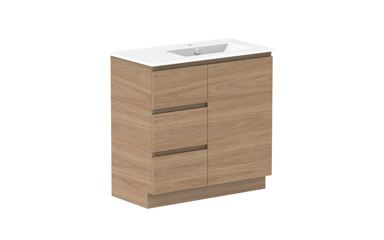 ADP Glacier Full Depth Door & Drawer Trio Floor Mount Vanity 900mm right offset bowl, ceramic top