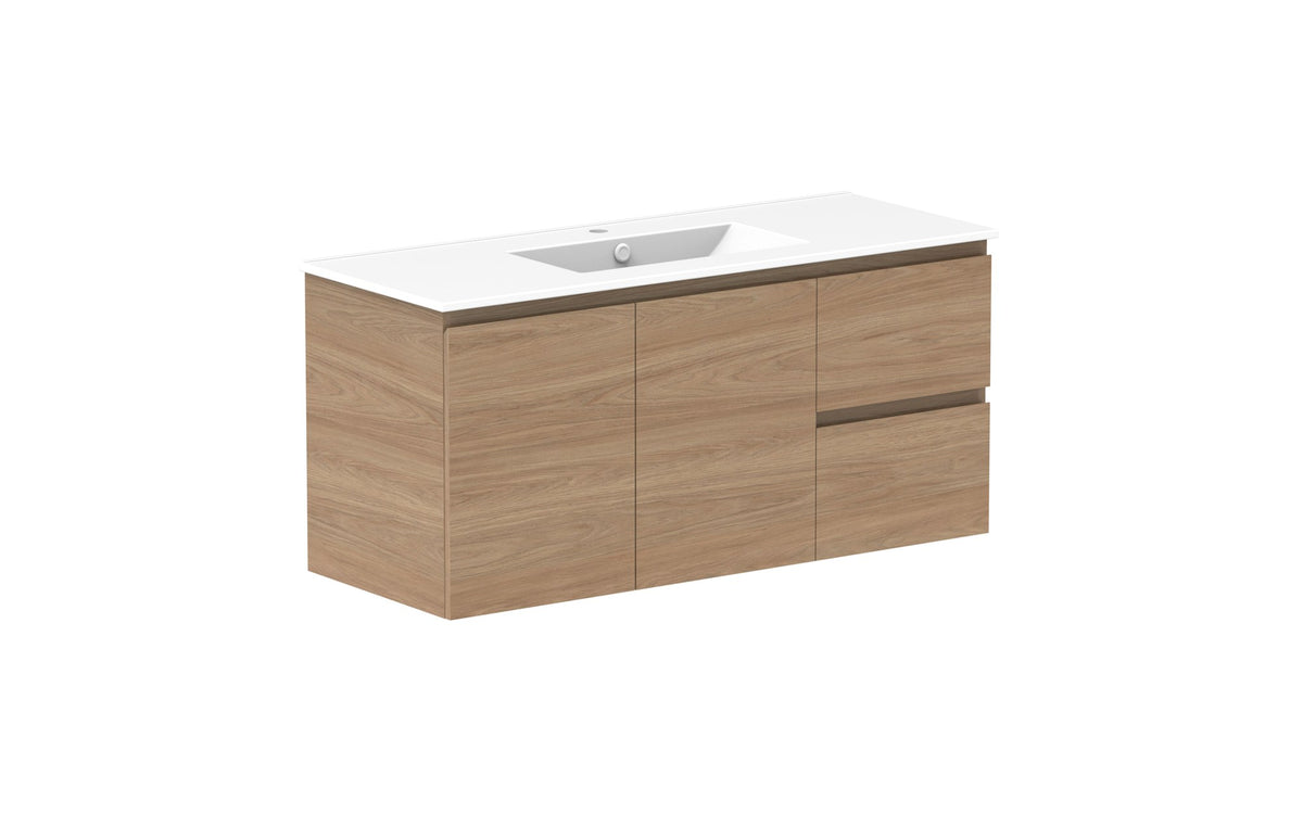 ADP Glacier Full Depth Door & Drawer Twin Wall Hung Vanity 1200mm centre bowl, ceramic top