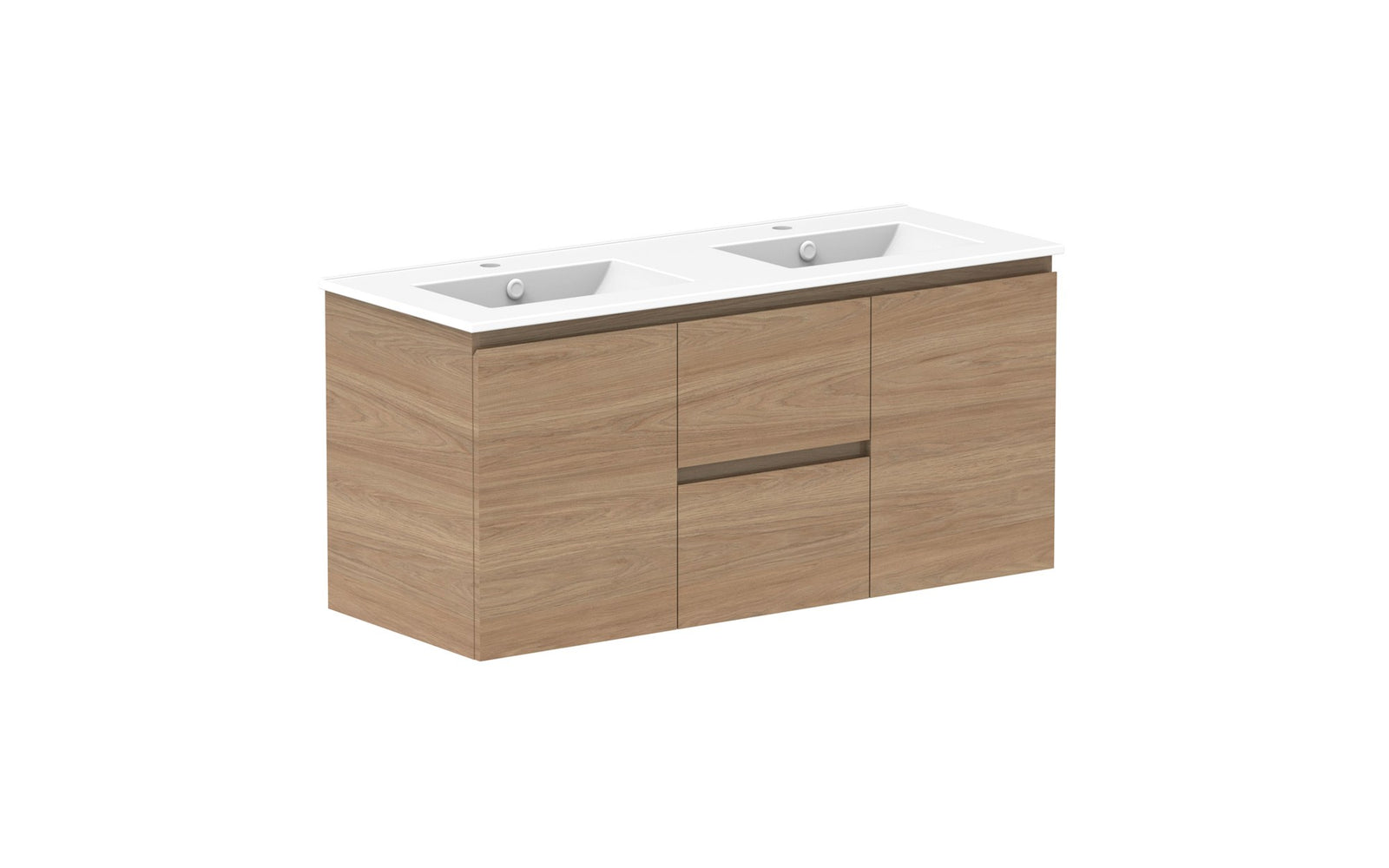 ADP Glacier Full Depth Door & Drawer Twin Wall Hung Vanity 1200mm double bowl, ceramic top