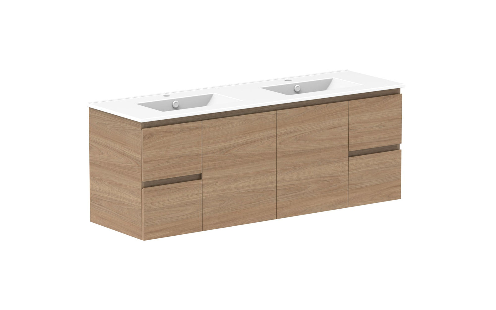ADP Glacier Full Depth Door & Drawer Twin Wall Hung Vanity 1500mm double bowl, ceramic top