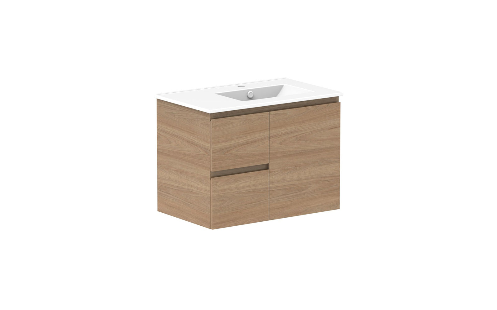 ADP Glacier Full Depth Door & Drawer Twin Wall Hung Vanity 750mm right offset bowl, ceramic top