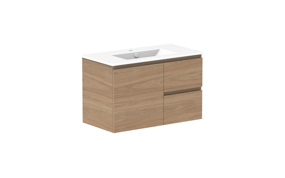 ADP Glacier Full Depth Door & Drawer Twin Wall Hung Vanity 900mm centre bowl, ceramic top