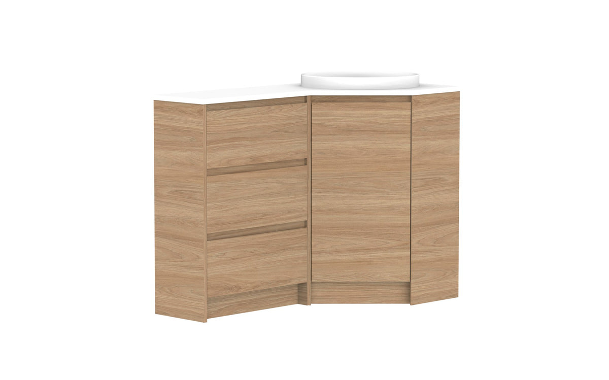 ADP Glacier Corner Floor Mount Vanity 600 x 1200mm right hand, drawers, benchtop