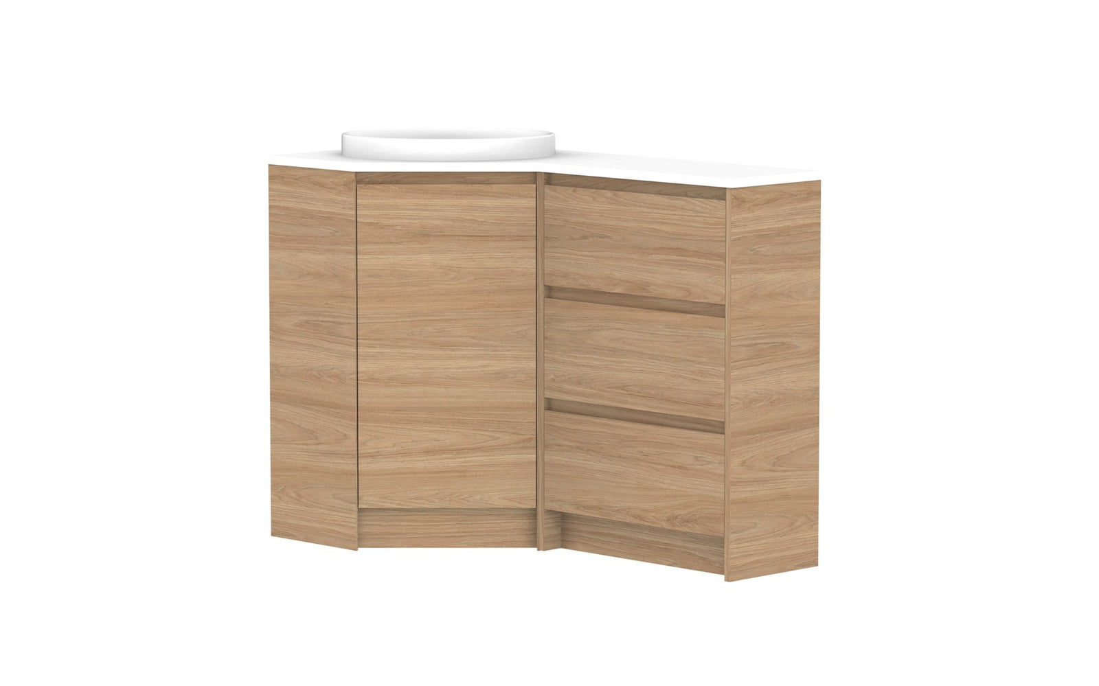 ADP Glacier Corner Floor Mount Vanity 600 x 1200mm left hand, drawers, benchtop