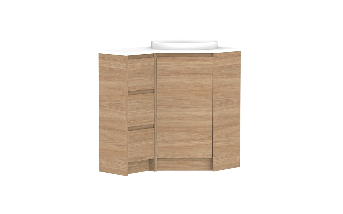 ADP Glacier Corner Floor Mount Vanity 600 x 900mm right hand, drawers, benchtop
