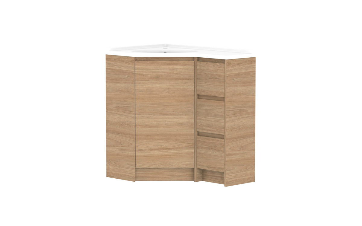 ADP Glacier Corner Floor Mount Vanity 600 x 900mm left hand, drawers, cast marble top