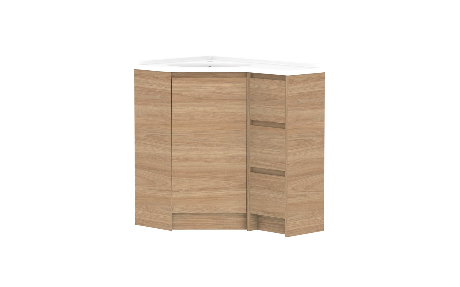 ADP Glacier Corner Floor Mount Vanity 600 x 900mm left hand, drawers, cast marble top