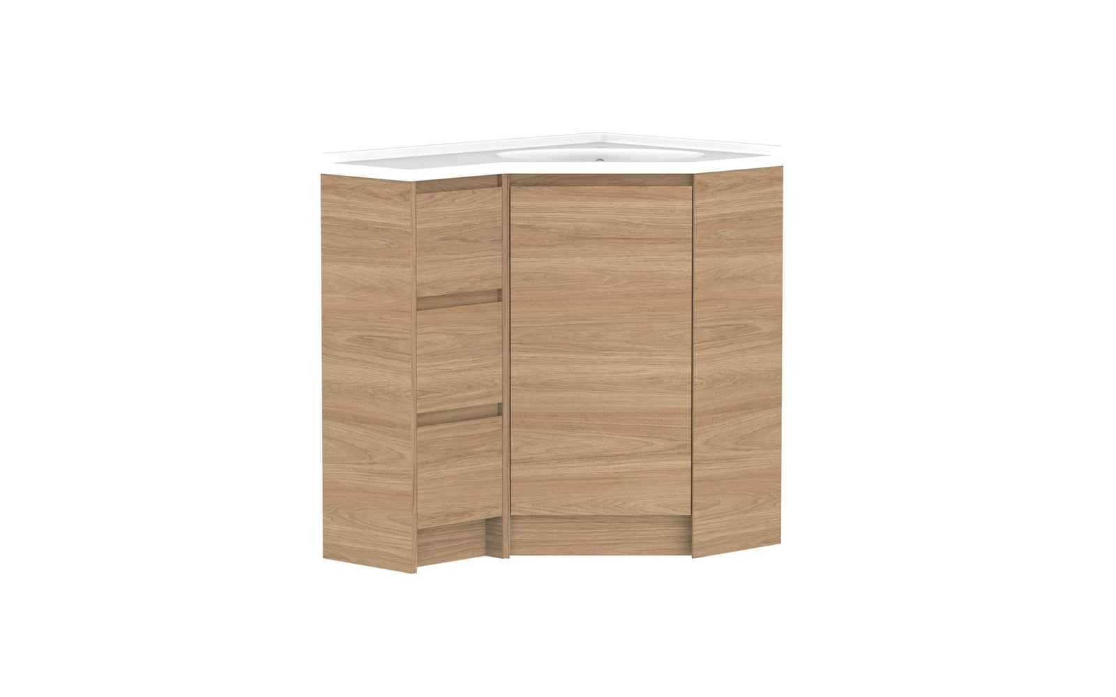 ADP Glacier Corner Floor Mount Vanity 600 x 900mm right hand, drawers, cast marble top
