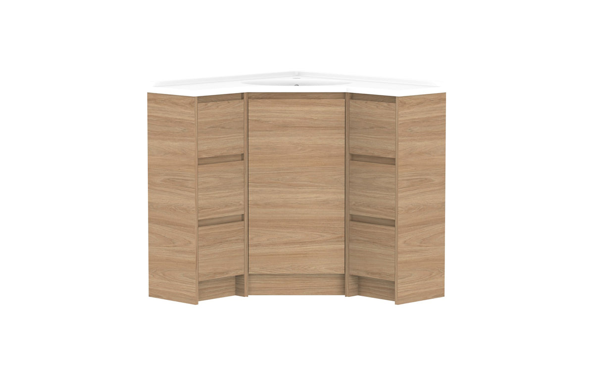 ADP Glacier Corner Floor Mount Vanity 900 x 900mm, drawers, cast marble top