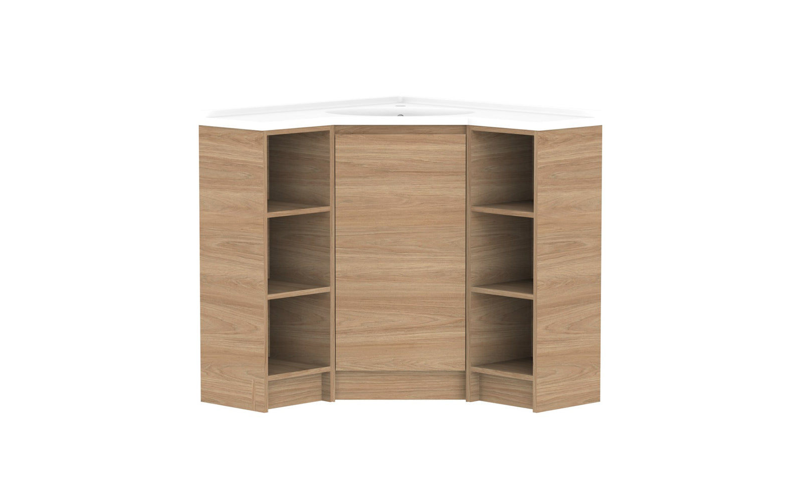 ADP Glacier Corner Floor Mount Vanity 900 x 900mm, open shelf, cast marble top