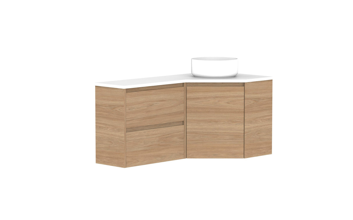 ADP Glacier Corner Wall Hung Vanity 600 x 1200mm right hand, drawers, benchtop