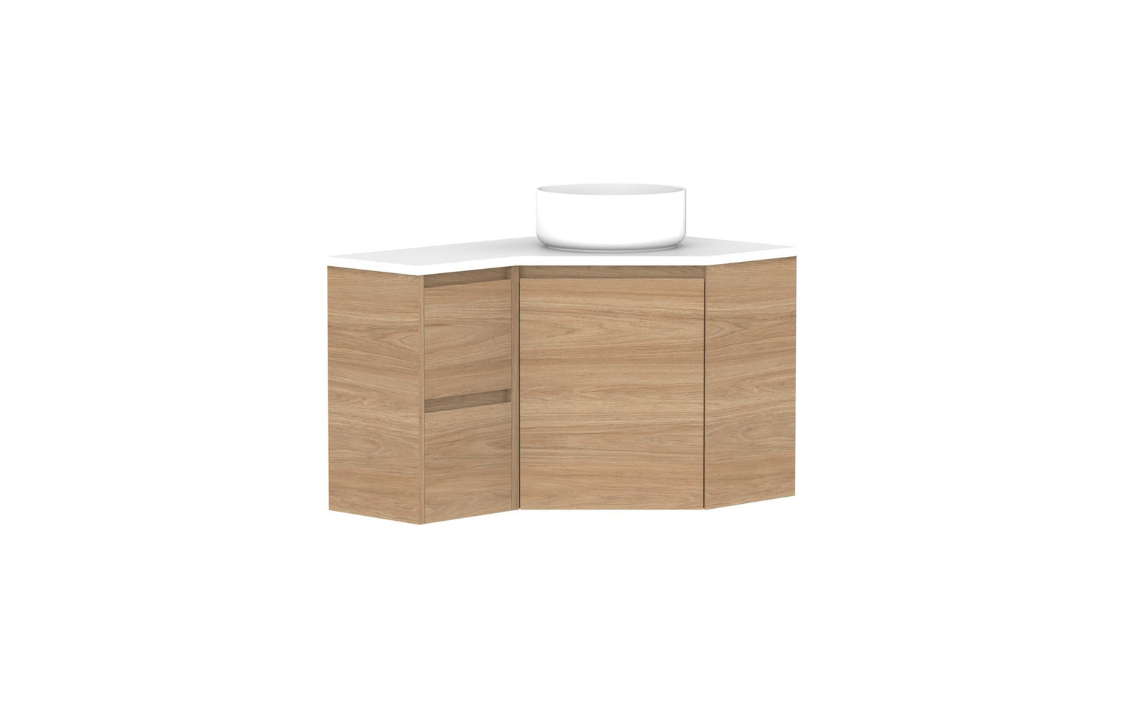 ADP Glacier Corner Wall Hung Vanity 600 x 900mm right hand, drawers, benchtop