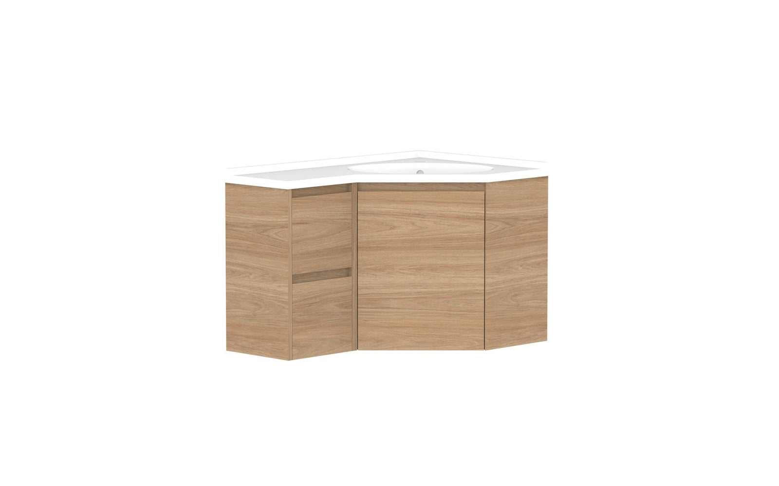ADP Glacier Corner Wall Hung Vanity 600 x 900mm right hand, drawers, cast marble top