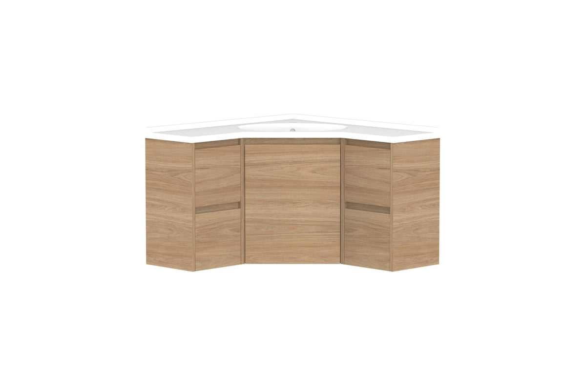 ADP Glacier Corner Wall Hung Vanity 900 x 900mm, drawers, cast marble top