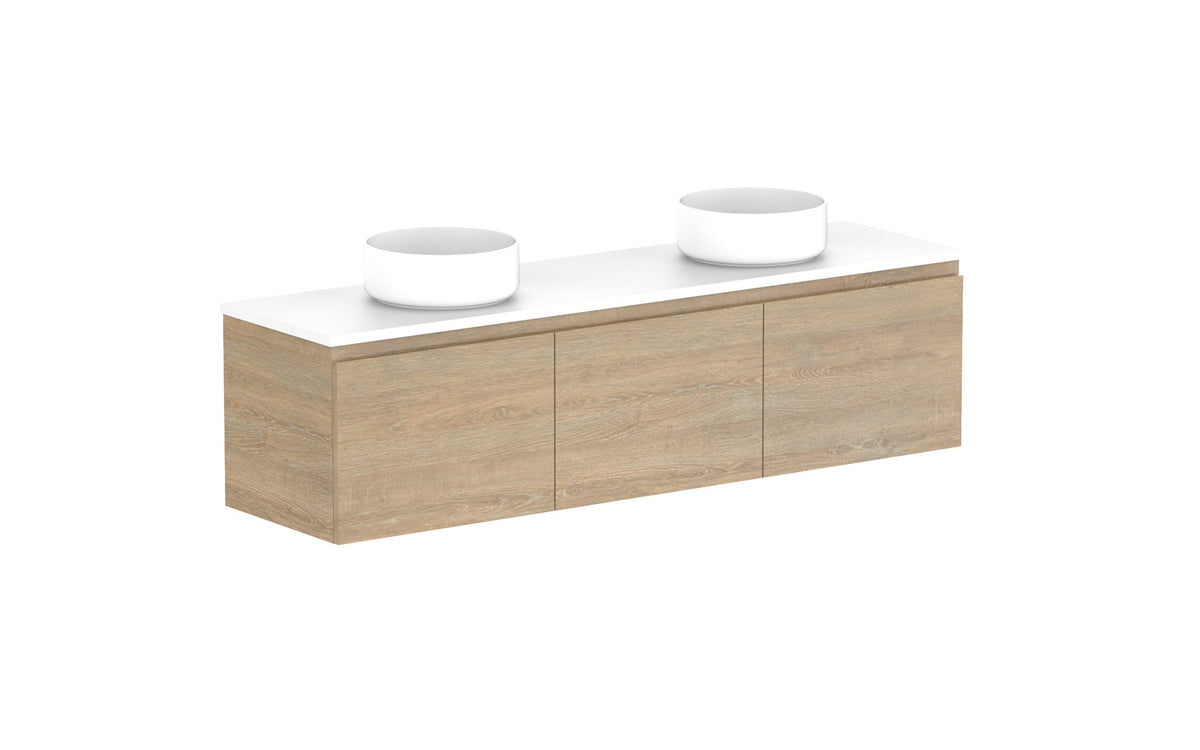 ADP Glacier Ensuite All-Door Slim Wall Hung Vanity 1500mm double bowl, benchtop