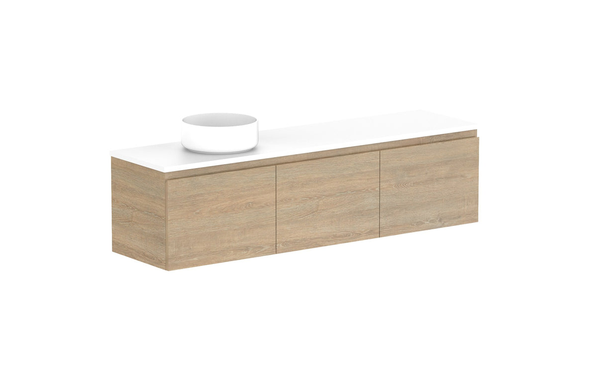 ADP Glacier Ensuite All-Door Slim Wall Hung Vanity 1500mm left offset bowl, benchtop
