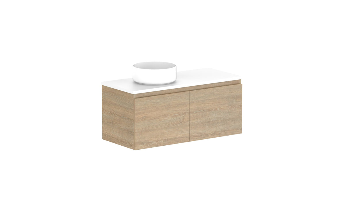 ADP Glacier Ensuite All-Door Slim Wall Hung Vanity 900mm left offset bowl, benchtop