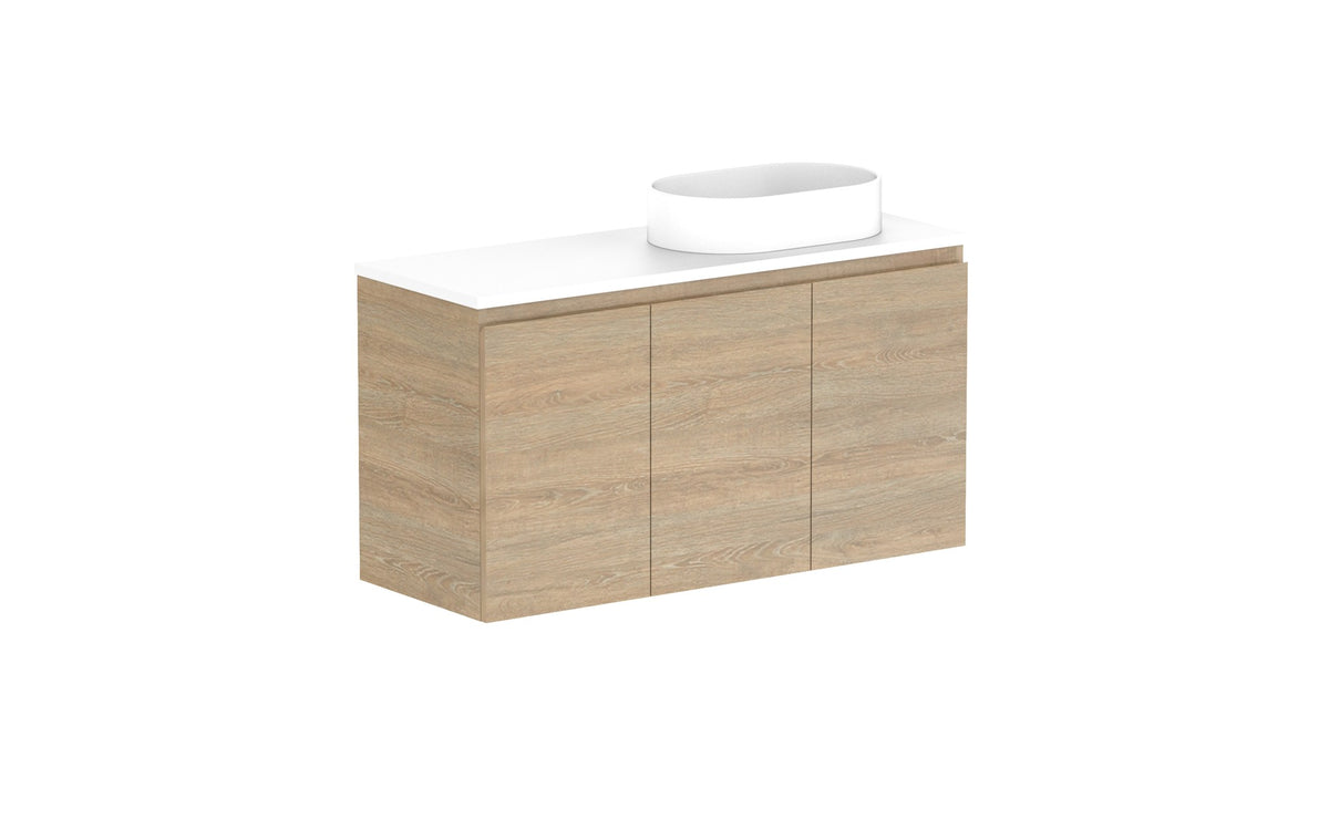 ADP Glacier Ensuite All-Door Twin Wall Hung Vanity 1050mm right offset bowl, benchtop