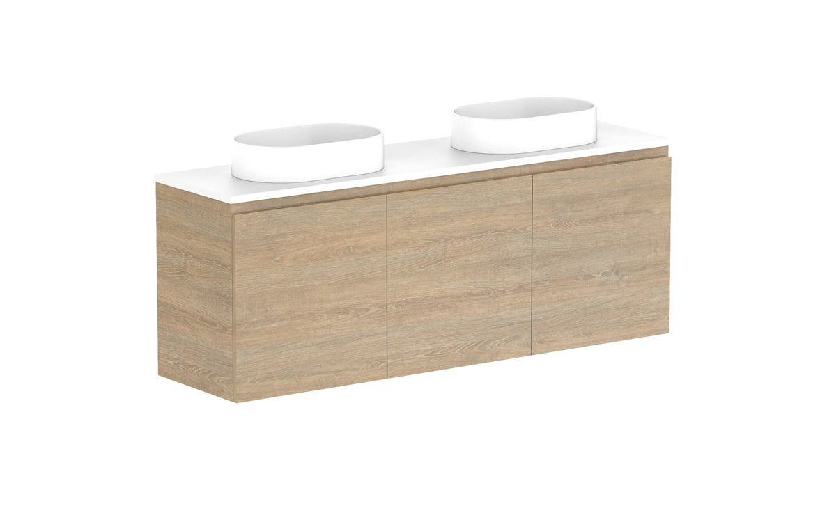 ADP Glacier Ensuite All-Door Twin Wall Hung Vanity 1500mm double bowl, benchtop