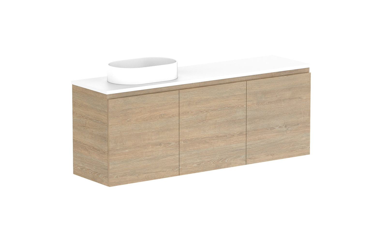 ADP Glacier Ensuite All-Door Twin Wall Hung Vanity 1500mm left offset bowl, benchtop