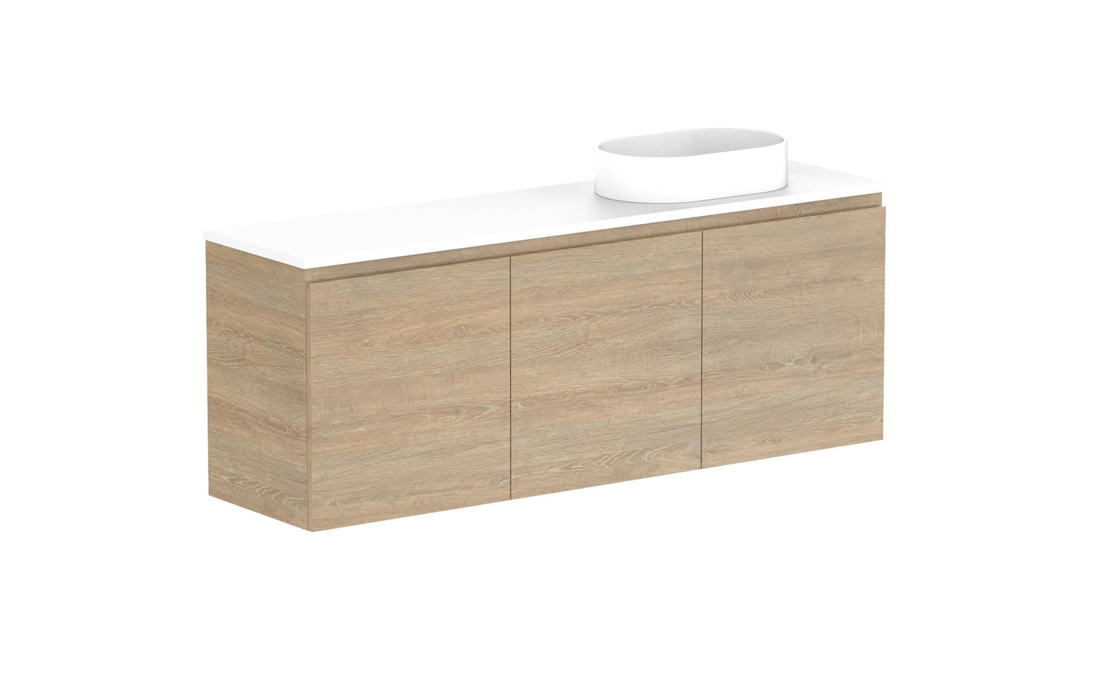 ADP Glacier Ensuite All-Door Twin Wall Hung Vanity 1500mm right offset bowl, benchtop