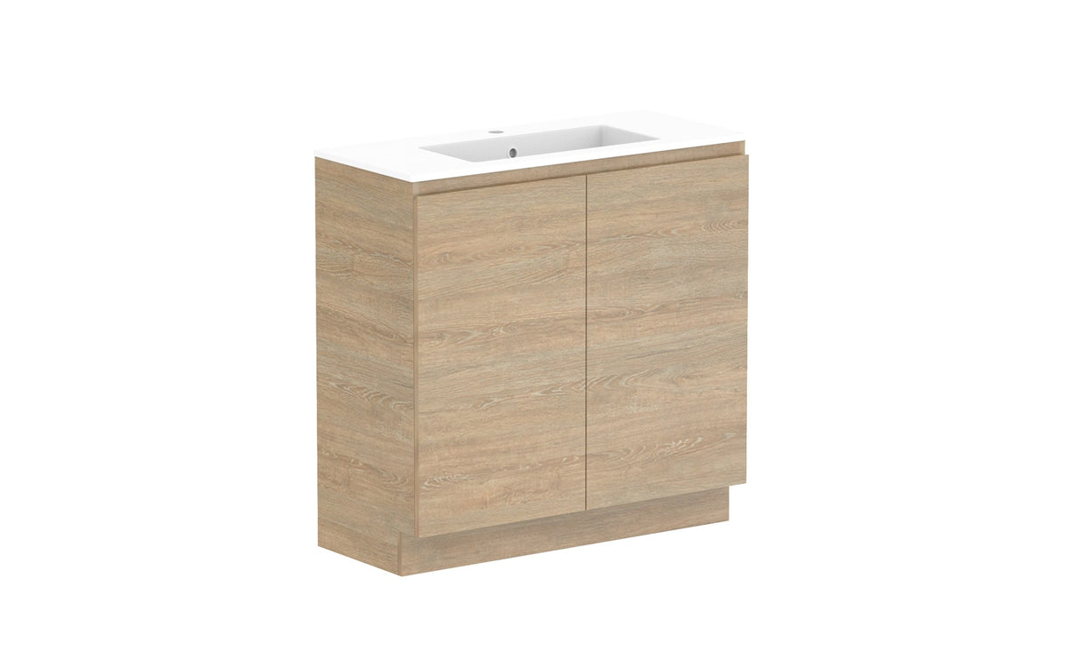 ADP Glacier Ensuite All-Door Trio Floor Mount Vanity 900mm centre bowl, cast marble top