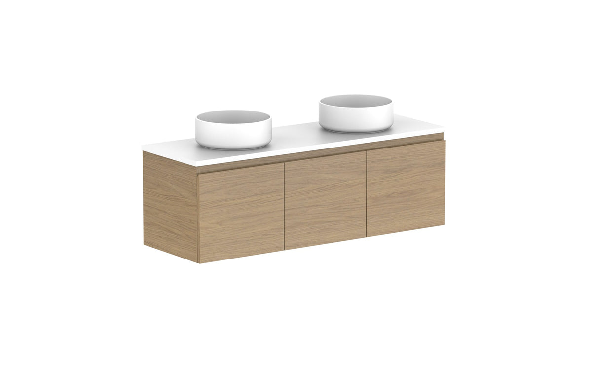 ADP Glacier Ensuite Door & Drawer Slim Wall Hung Vanity 1200mm double bowl, benchtop