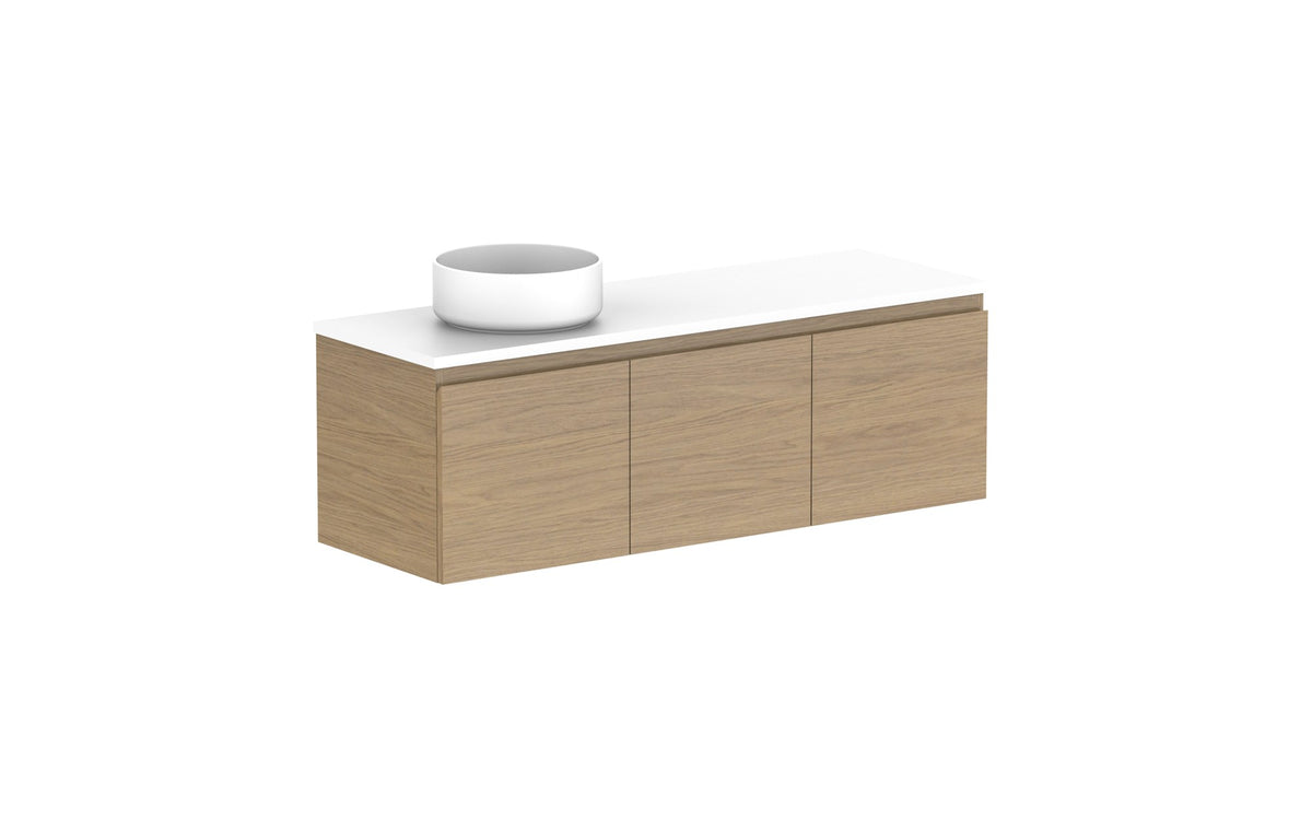ADP Glacier Ensuite Door & Drawer Slim Wall Hung Vanity 1200mm left offset bowl, benchtop
