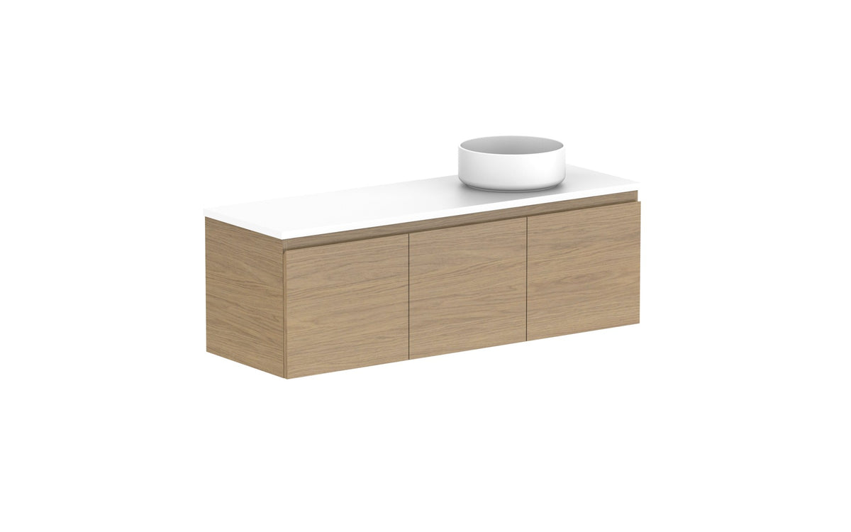 ADP Glacier Ensuite Door & Drawer Slim Wall Hung Vanity 1200mm right offset bowl, benchtop