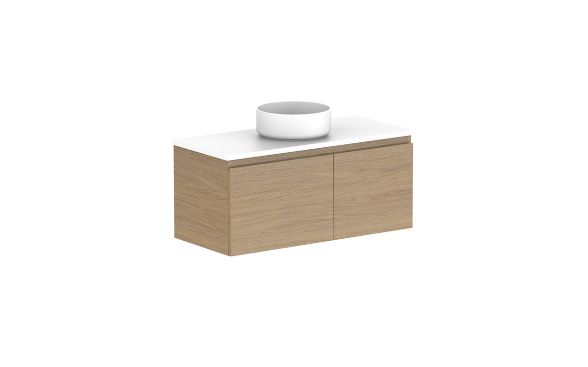 ADP Glacier Ensuite Door & Drawer Slim Wall Hung Vanity 900mm centre bowl, benchtop