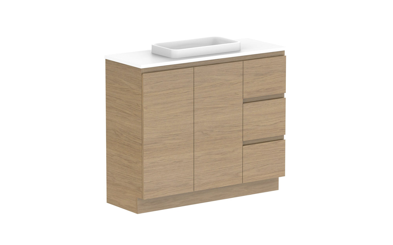 ADP Glacier Ensuite Door & Drawer Trio Floor Mount Vanity 1050mm centre bowl, benchtop