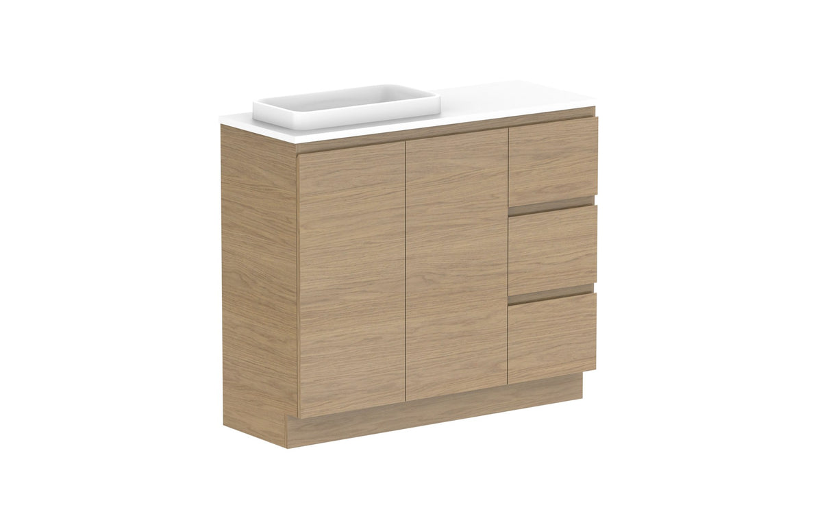 ADP Glacier Ensuite Door & Drawer Trio Floor Mount Vanity 1050mm left offset bowl, benchtop