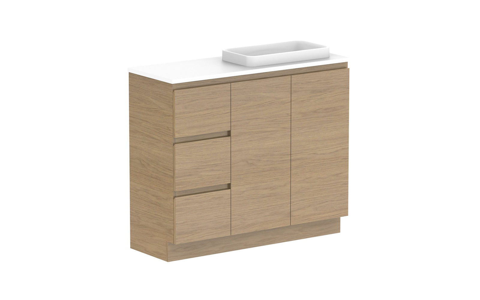 ADP Glacier Ensuite Door & Drawer Trio Floor Mount Vanity 1050mm right offset bowl, benchtop