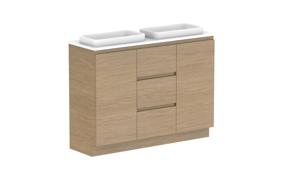 ADP Glacier Ensuite Door & Drawer Trio Floor Mount Vanity 1200mm double bowl, benchtop