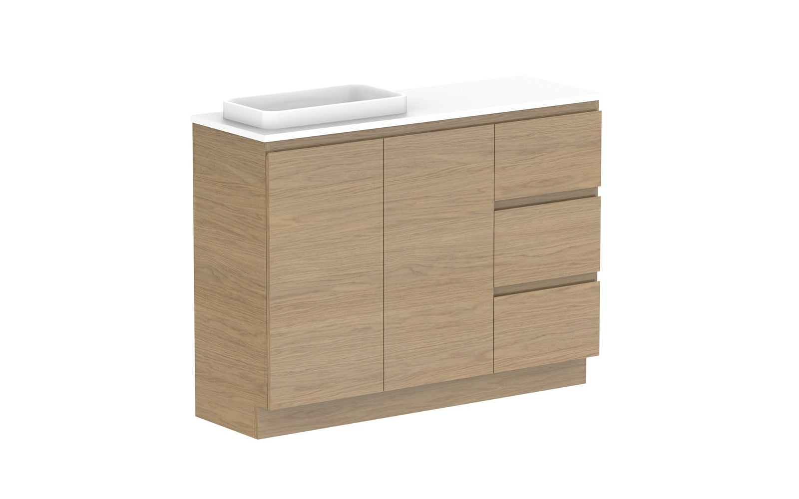 ADP Glacier Ensuite Door & Drawer Trio Floor Mount Vanity 1200mm left offset bowl, benchtop