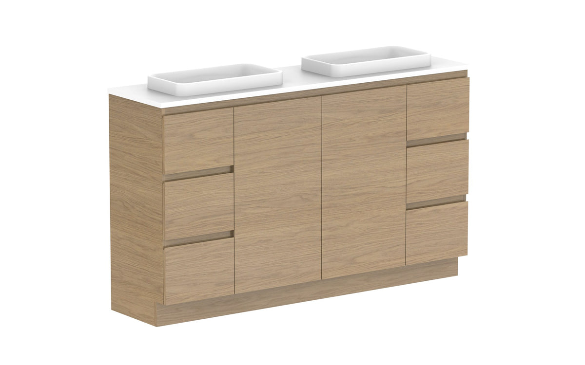 ADP Glacier Ensuite Door & Drawer Trio Floor Mount Vanity 1500mm double bowl, benchtop