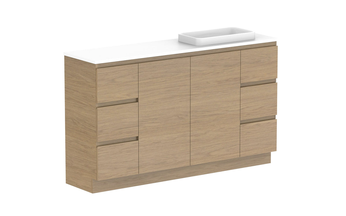 ADP Glacier Ensuite Door & Drawer Trio Floor Mount Vanity 1500mm right offset bowl, benchtop