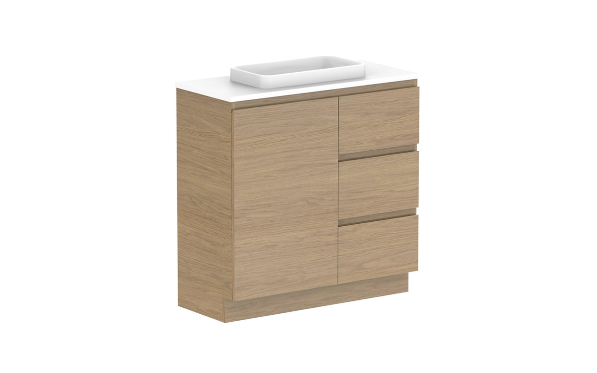 ADP Glacier Ensuite Door & Drawer Trio Floor Mount Vanity 900mm centre bowl, benchtop