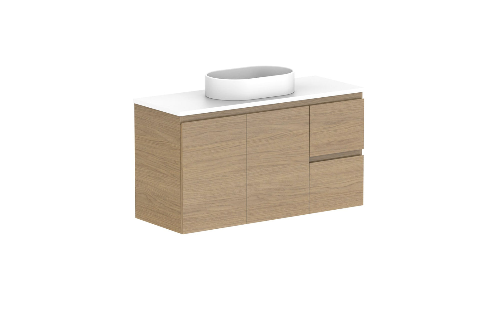 ADP Glacier Ensuite Door & Drawer Twin Wall Hung Vanity 1050mm centre bowl, benchtop
