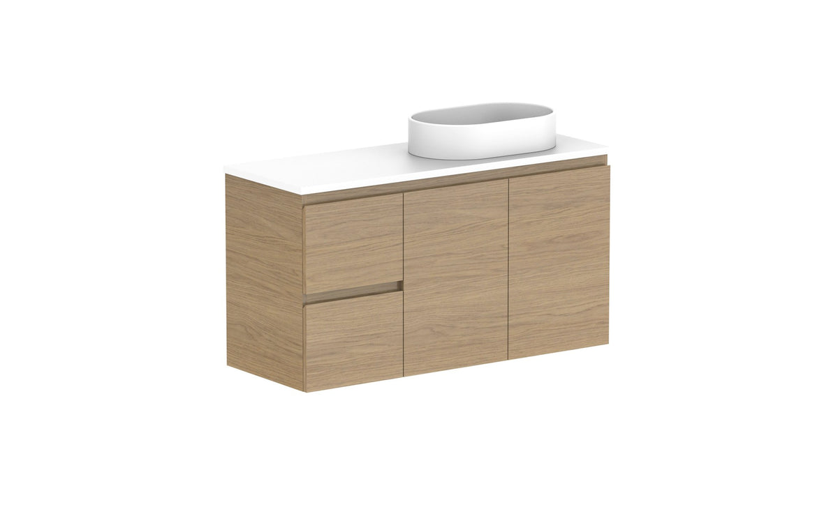 ADP Glacier Ensuite Door & Drawer Twin Wall Hung Vanity 1050mm right offset bowl, benchtop
