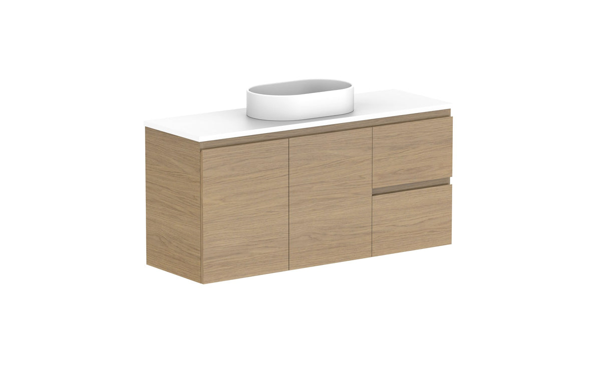 ADP Glacier Ensuite Door & Drawer Twin Wall Hung Vanity 1200mm centre bowl, benchtop