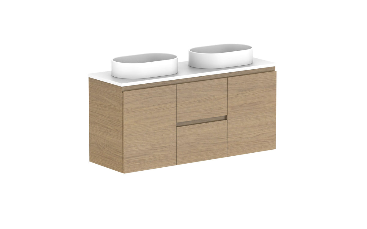 ADP Glacier Ensuite Door & Drawer Twin Wall Hung Vanity 1200mm double bowl, benchtop