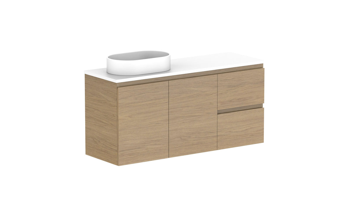 ADP Glacier Ensuite Door & Drawer Twin Wall Hung Vanity 1200mm left offset bowl, benchtop