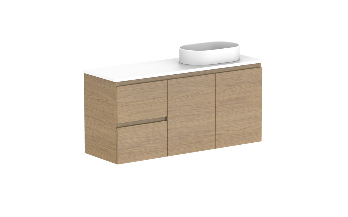 ADP Glacier Ensuite Door & Drawer Twin Wall Hung Vanity 1200mm right offset bowl, benchtop
