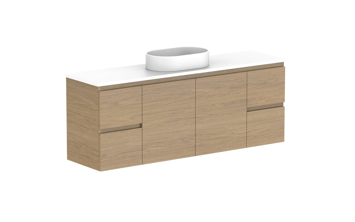 ADP Glacier Ensuite Door & Drawer Twin Wall Hung Vanity 1500mm centre bowl, benchtop