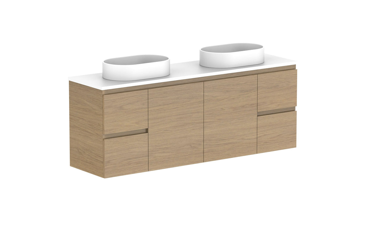 ADP Glacier Ensuite Door & Drawer Twin Wall Hung Vanity 1500mm double bowl, benchtop