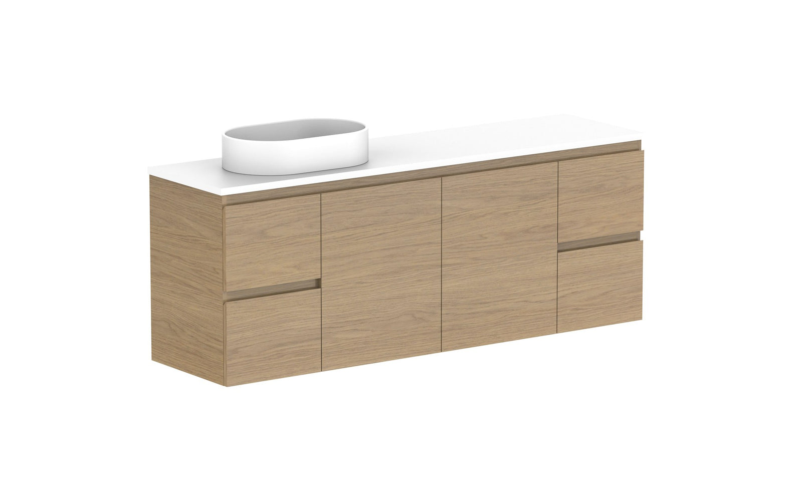 ADP Glacier Ensuite Door & Drawer Twin Wall Hung Vanity 1500mm left offset bowl, benchtop