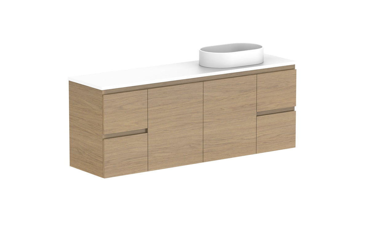 ADP Glacier Ensuite Door & Drawer Twin Wall Hung Vanity 1500mm right offset bowl, benchtop