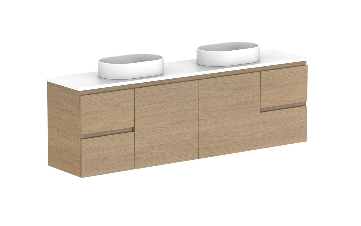 ADP Glacier Ensuite Door & Drawer Twin Wall Hung Vanity 1800mm double bowl, benchtop