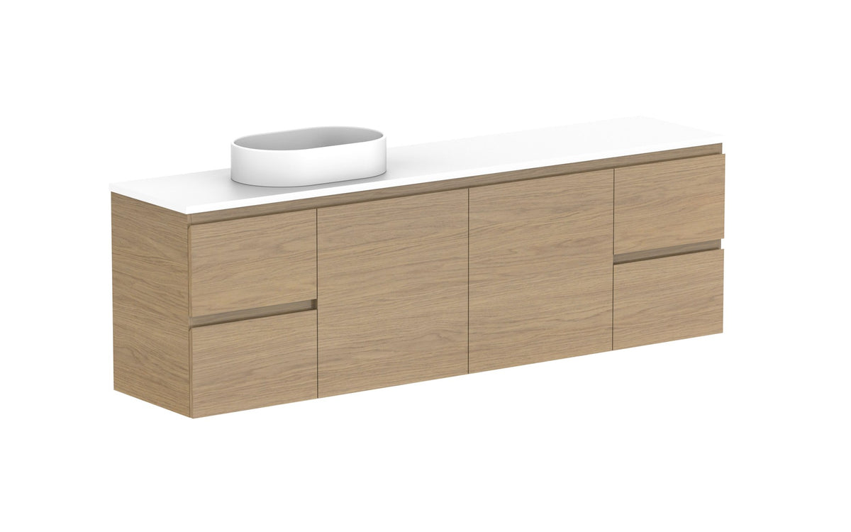 ADP Glacier Ensuite Door & Drawer Twin Wall Hung Vanity 1800mm left offset bowl, benchtop